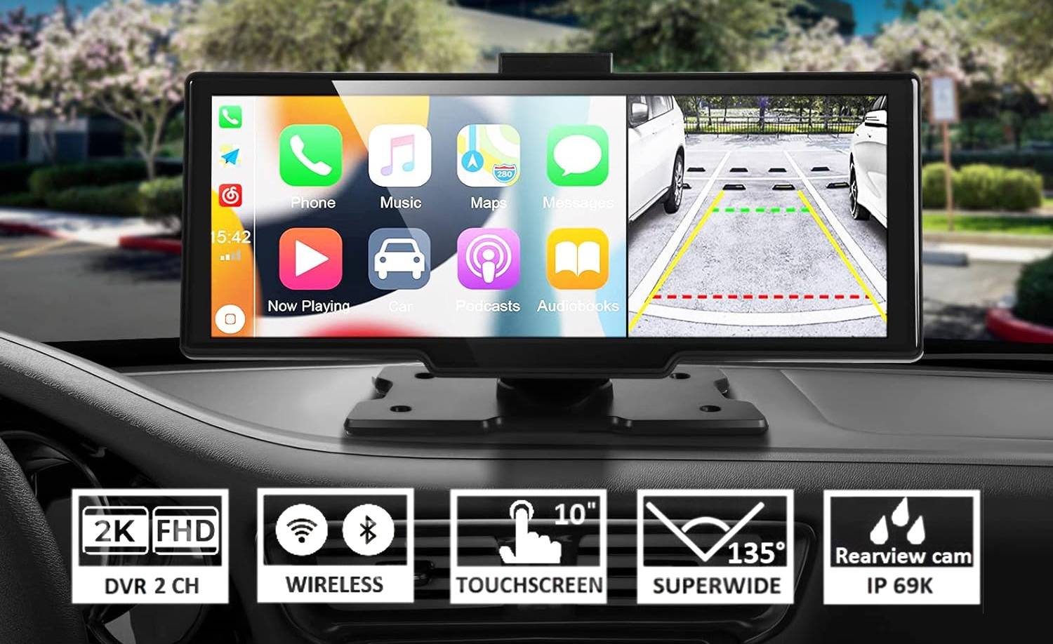 L07 Monitor10" AppleCarPlay AndroidAuto zrkadlenie, 2K+FHD DVR