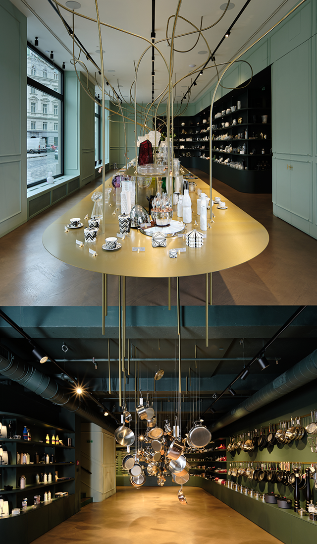 Dvoupatrový Atelier nabízí zákazníkům na velkorysém prostoru o rozloze 330 metrů čtverečních ty nejlepší designové kousky pro vaření, stolování a dekoraci od světových značek typu Lalique, Christofle, Villeroy & Boch či nejrozsáhlejší nabídku Rosenthal Versace. Najdete zde ale také dobře známé bestsellery z portfolia značky Potten & Pannen – Staněk jako je ručně vyráběné nádobí Mauviel, ikonické spotřebiče Smeg nebo nože Zwilling. 